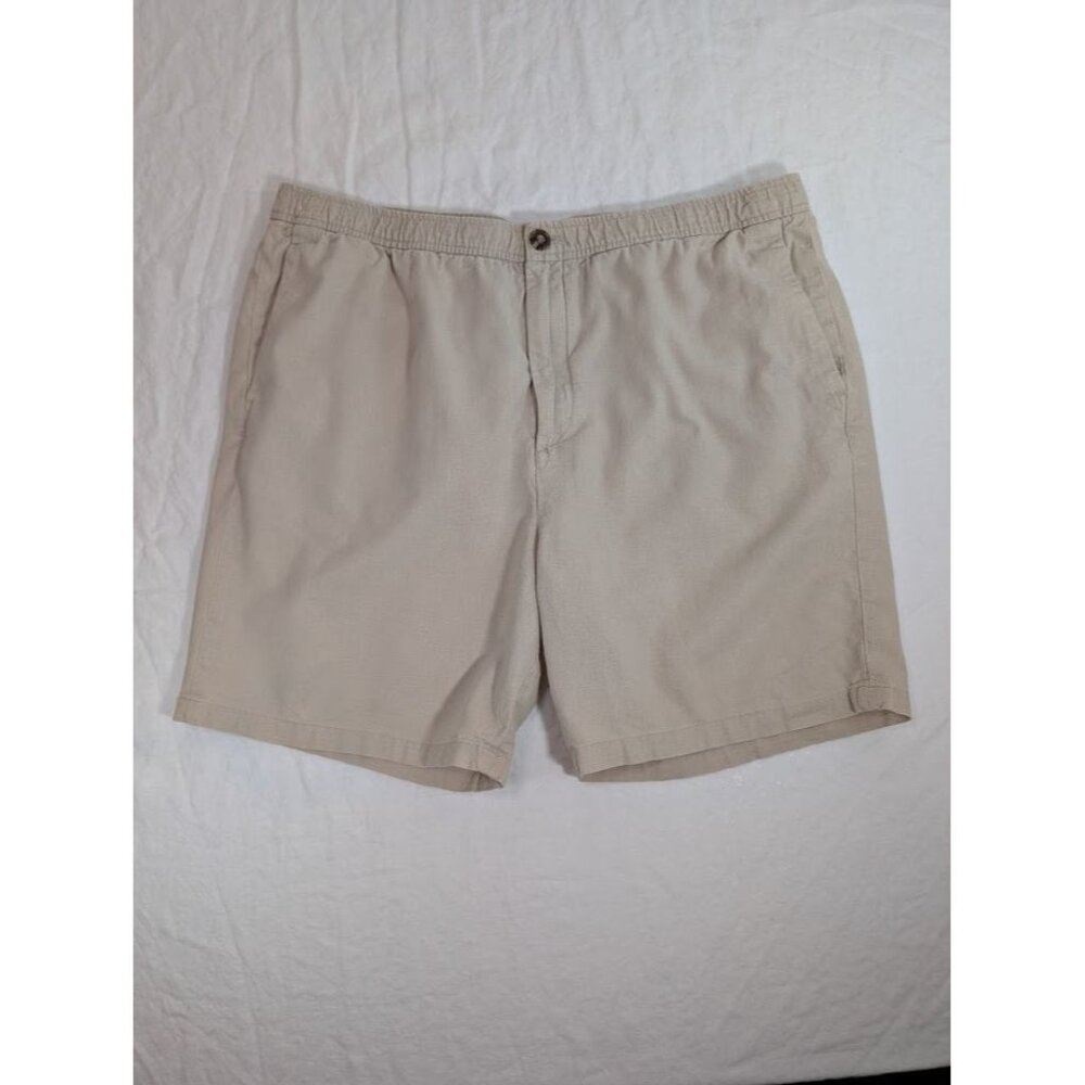 H&M men's size Large regular fit tan linen blend shorts 6" inseam vacation G14